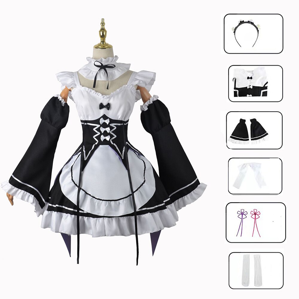 Cottvott ٸ 󿡼  Anime Rem Ram ̵ ڽ ǻ Re:Zero kara Hajimeru Isekai Seikatsu Kawaii Cos Dress